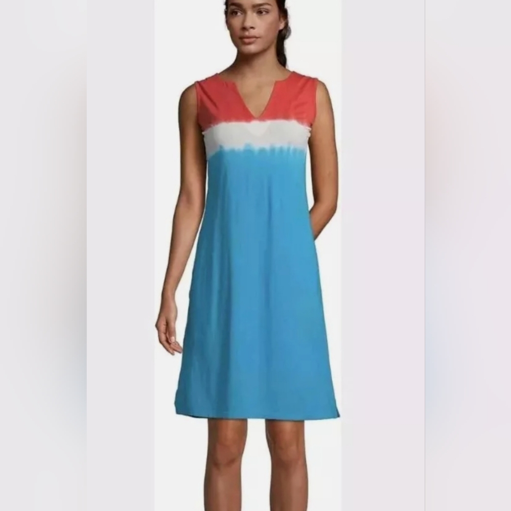 Lands' End Orange and Blue Tie-Dye Top